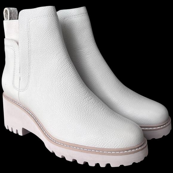 DOLCE VITA Huey H2O Women's 7.5 Boots Ivory Chelsea Leather Booties Lug Sole - Picture 9 of 14